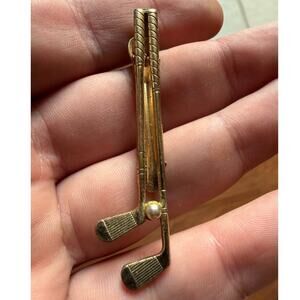 Vintage Anson Tie Clip | Golf Clubs w/ Faux Pearl Ball | Gold-Tone